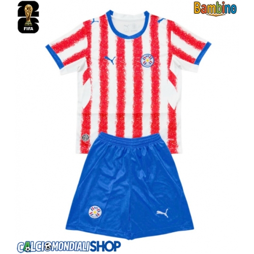 Maglie da calcio Paraguay Prima Maglia Bambino Mondiali 2026  Manica Corta + Pantaloni corti)